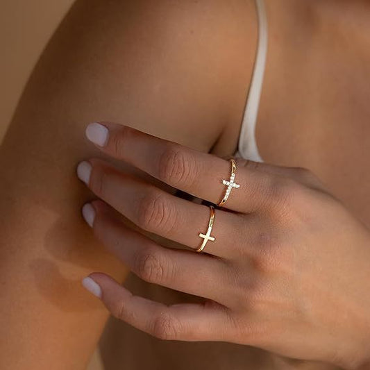 Fashion 14K Gold Cross Women's Diamond Two-piece Women's Ring